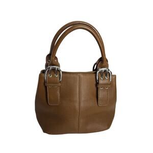 Tignanello Brown Pebbled Leather Satchel Handbag Silver Hardware Classic Tote